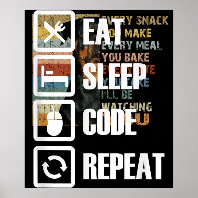 Poster Eat Sleep Code Répétition Coding Programmer Ingéni (Devant)