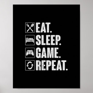 Poster Eat Sleep Game Repeat Funny Video Gamer Gift Gamin