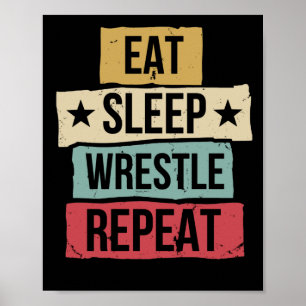 Poster Eat Sleep Lutte Répéter Lutte Lutte Lutte Retro