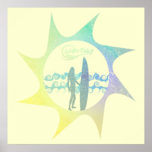 Poster Eau Bébé Soleil Surf détendu