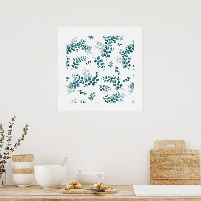 Poster Eau-couleur eucalyptus verdure (Cuisine)