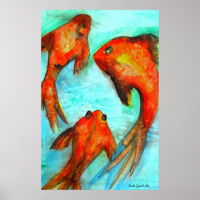 Poster Eau de poisson rouge orange orientale art original (Devant)