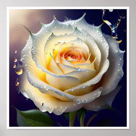 Poster Eau éclatante sur une rose blanche