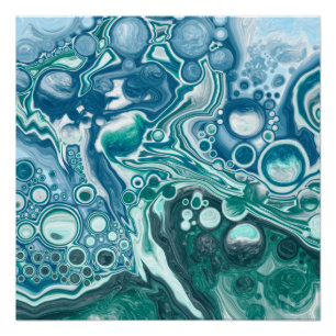 Poster Eau Turquoise turquoise et Bleue Bulles Océaniques