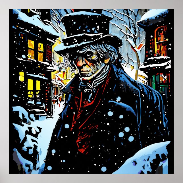 Poster Ebenezer Scrooge Victorian Christmas Winter Scène (Devant)