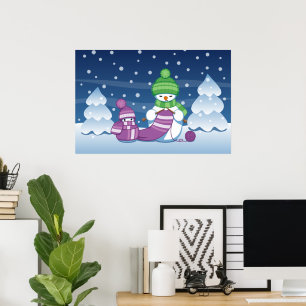 Poster Écharpe astucieuse de tricot de bonhomme de neige