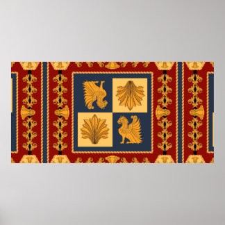 Poster Écharpe avec des lions assis dorés. Éléments sépar