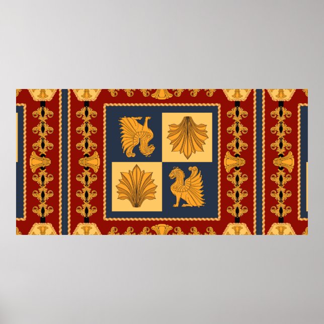 Poster Écharpe avec des lions assis dorés. Éléments sépar (Devant)