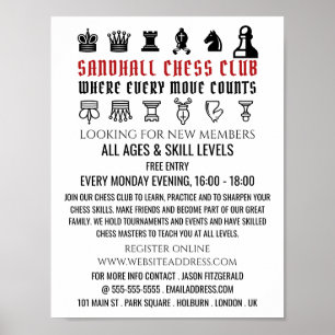 Poster Échecs, Club d'échecs Publicité