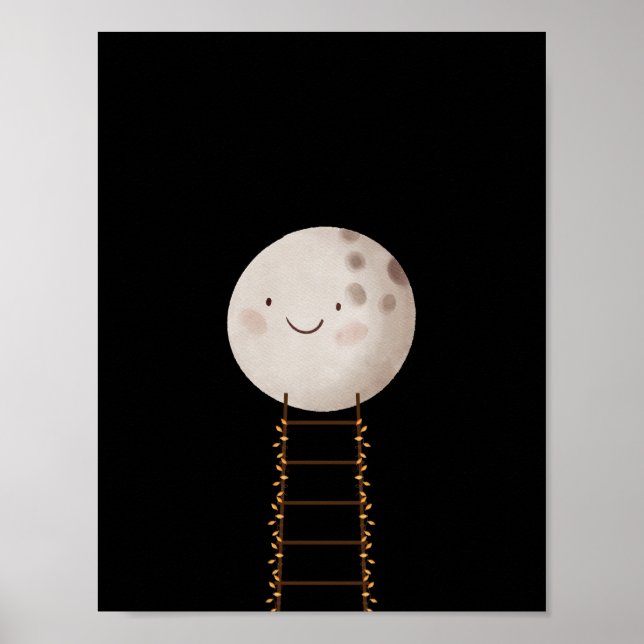 Poster Échelle avec lumières de fée pour la nurserie Lune (Devant)