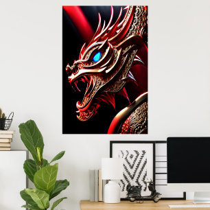 Poster Échelles rouge et or du dragon à respiration par f