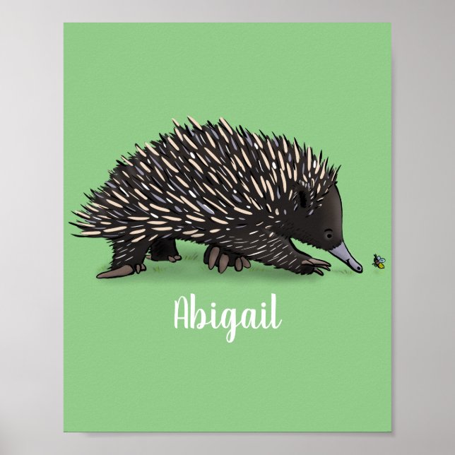 Poster Echidna mignonne avec dessin animé d'abeille (Devant)