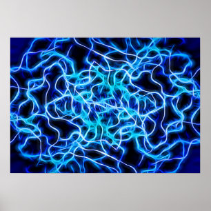 Poster Éclair électrique néon bleu Tesla Coil