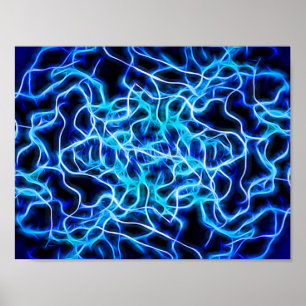 Poster Éclair électrique néon bleu Tesla Coil