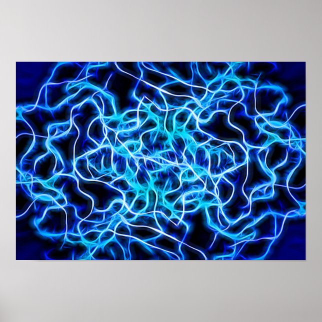 Poster Éclair électrique néon bleu Tesla Coil (Devant)