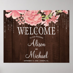 Poster Éclairage à cordes pivoines clairvoyant mariage de