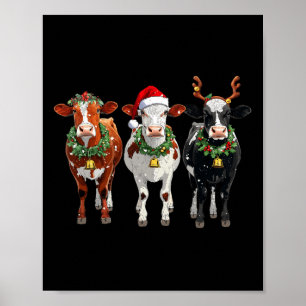 Poster Éclairage de Noël de l'éleveur de vache Santa Hat 