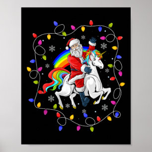 Poster Éclairage de Noël Père Noël équitation vol licorne