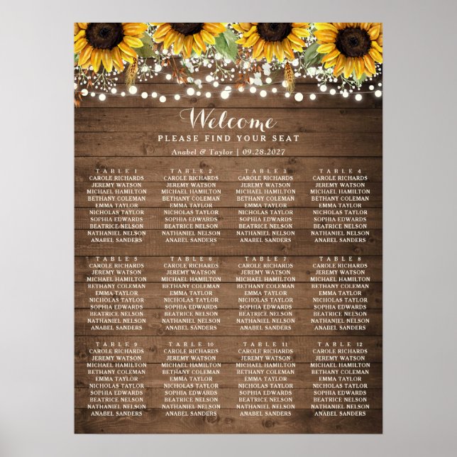 Poster Éclairages de tournesol en bois rustique pour plan (Devant)