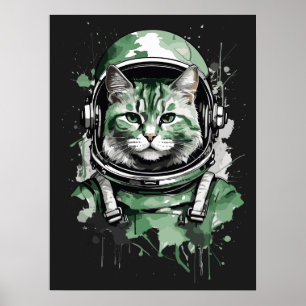 Poster Éclat de chat de l'astronaute vert