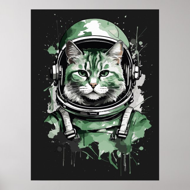 Poster Éclat de chat de l'astronaute vert (Devant)