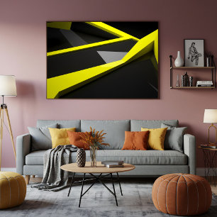 Poster Éclat Géométrique Abstrait Jaune Noir Élégant