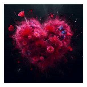 Poster Éclatement du coeur rose