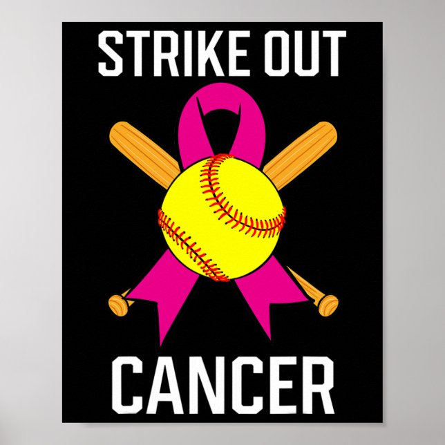 Poster Éclater le cancer Softball Ball rose Ruban Jeu C (Devant)