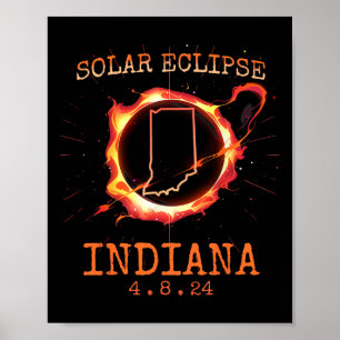 Poster Eclipse 2024 Indiana State Totality Usa Path Souve