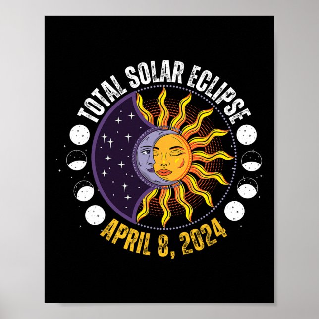 Poster Éclipse Solaire 8-4-2024 Éclipse Avec Soleil (Devant)