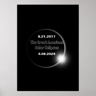 Poster Éclipse solaire double datée 2024 & 2017