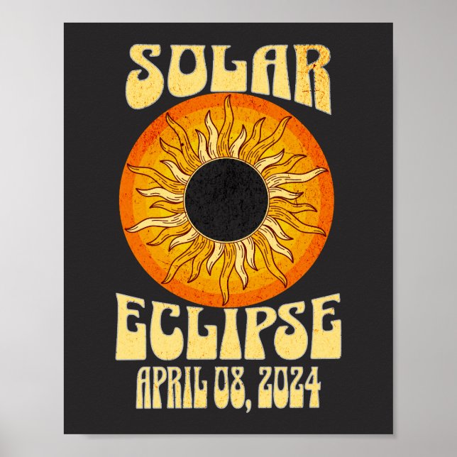 Poster Éclipse solaire rétro Total 8 avril 2024 (Devant)