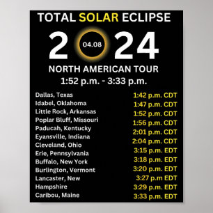 Poster Éclipse solaire totale 2024 Chemin de l'éclipse du