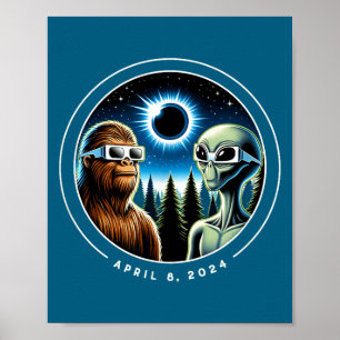 Poster Éclipse solaire totale drôle Bigfoot Alien avril 2