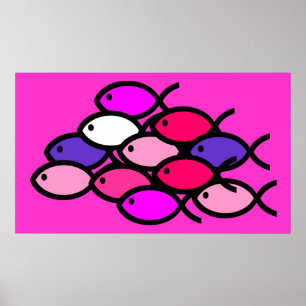 Poster École des symboles chrétiens de poissons - rose