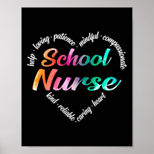 Poster École Infirmière Coeur Mot Nuage Aquarelle Arc-en-