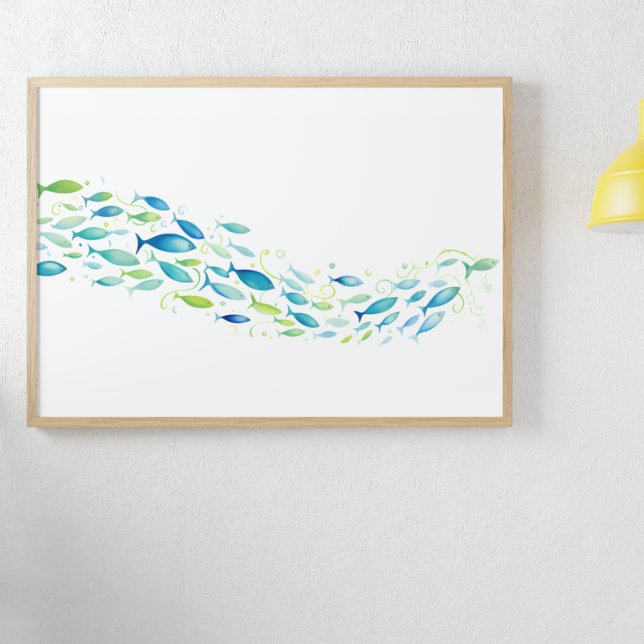 Poster École verte et bleue du poisson Aquarelle (Créateur téléchargé)