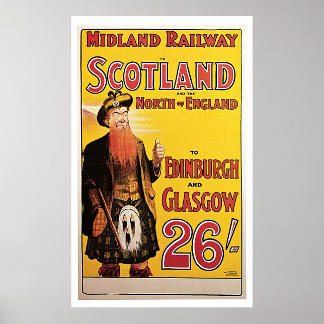 Poster Écosse, Angleterre, Vintage voyage ferroviaire (Devant)