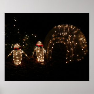 Poster Écran de lumière des fêtes de pingouins