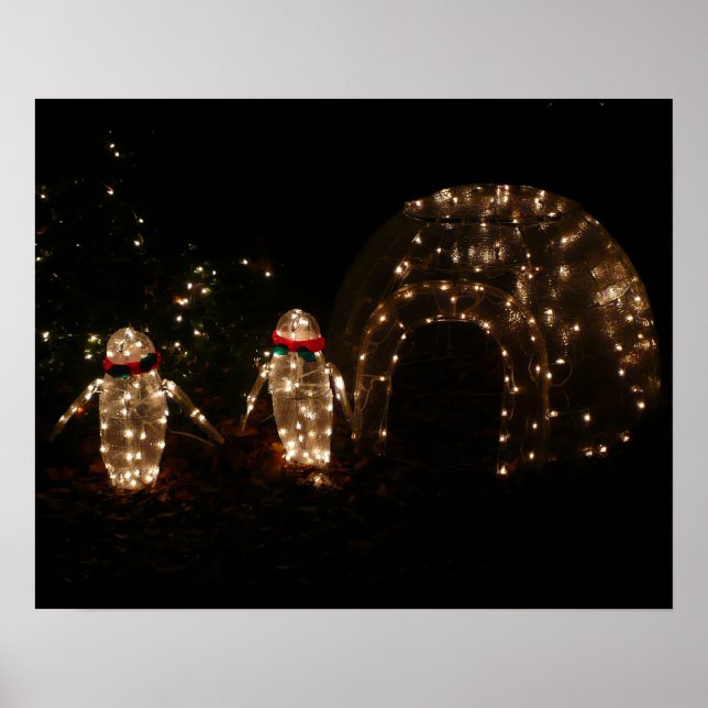 Poster Écran de lumière des fêtes de pingouins (Devant)