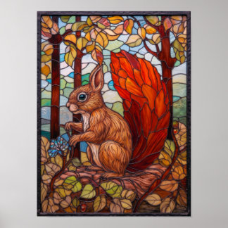 Poster Écran de verre d'automne écureuil roux design