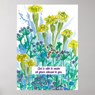 Poster Écriture 2 Corinthiens 9:8 Fleurs Religieux