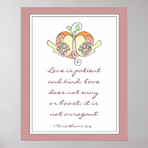 Poster Écriture Amour 1 Cor 13:4, Cadeau de mariage ou de