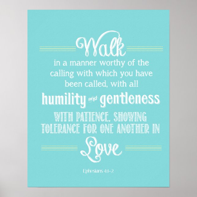 Poster Écriture biblique Éphésiens 4:1-2 (Devant)
