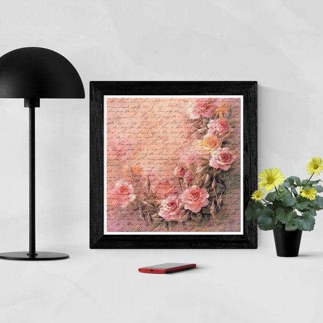 Poster Écriture d'antiquité florale Rose (Créateur téléchargé)