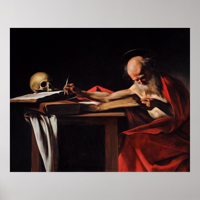 Poster Écriture de Saint Jérôme (par Caravaggio) (Devant)
