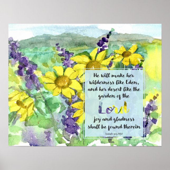 Poster Écriture Isaïe 51:3 Lupins du désert Fleurs sauvag (Devant)