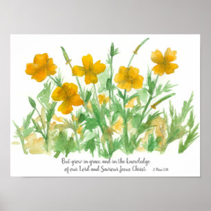 Poster Écriture Pierre 3:18 Bible Verse California Poppy