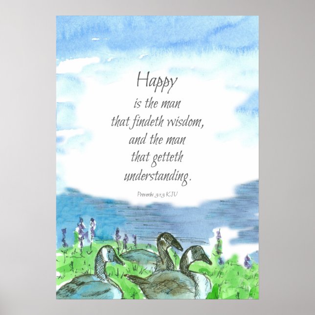 Poster Écriture Proverbes 3:13 La Bible Heureux Est L'Hom (Devant)