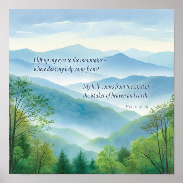 Poster Écriture Psaume 121 Je lève mes yeux vers les mont (Devant)